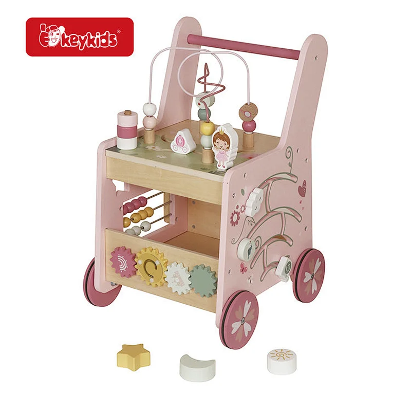 Multiple Learning Activities Push and Pull Wooden Baby Walker for Girls W16E319